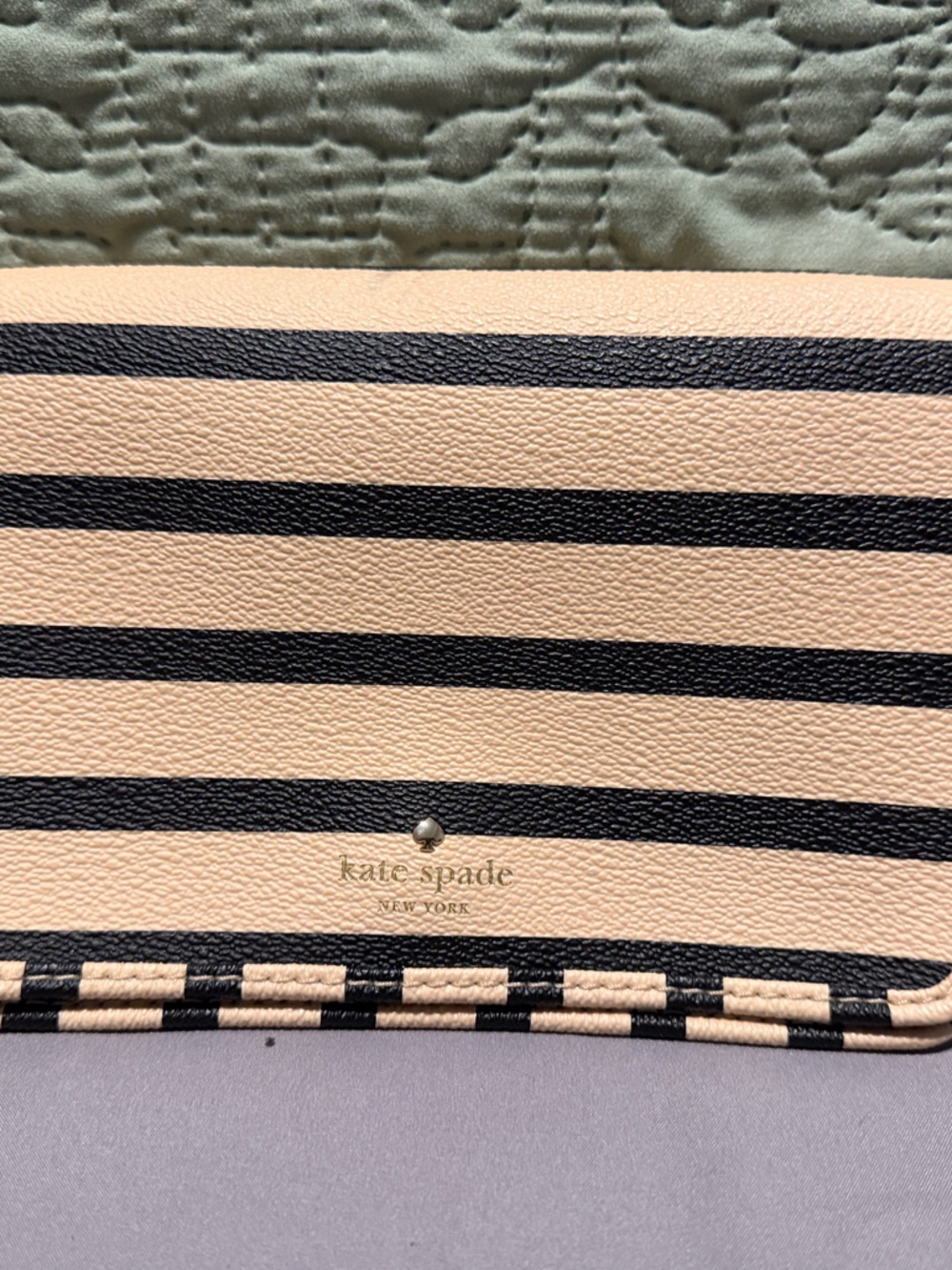 kate spade Black and Cream Striped Crossbody Wallet